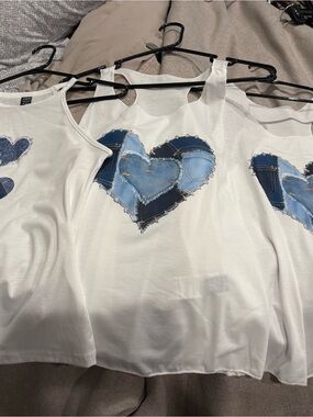SHEIN White Tank with Patchwork Denim Heart